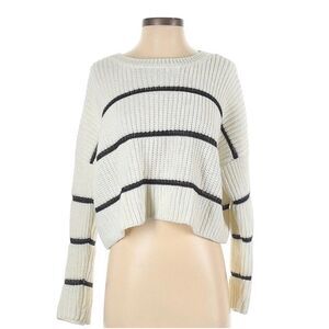 MOON & Madison Cropped Striped Cream And Navy Breton Crewneck Sweater Size S